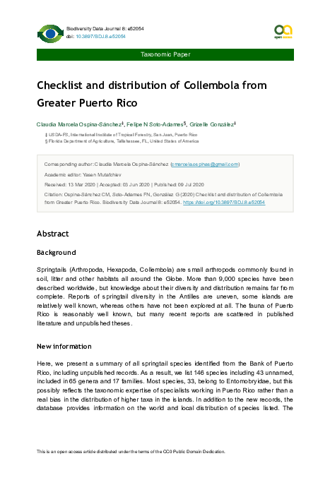 (PDF) Checklist and distribution of Collembola from Greater Puerto Rico