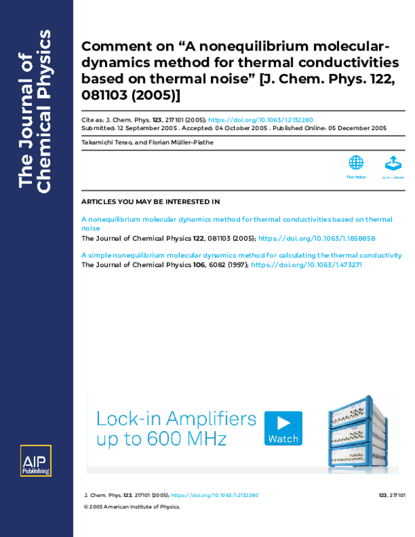 (PDF) Nonequilibrium molecular dynamics calculation of the conductance ...