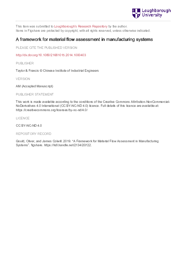 (PDF) A framework for material flow assessment in manufacturing systems