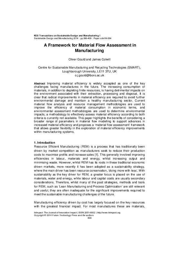(PDF) A Framework for Material Flow Assessment in Manufacturing