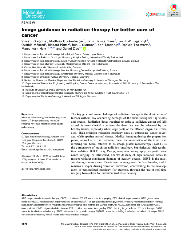 (PDF) Image guidance in radiation therapy for better cure of cancer