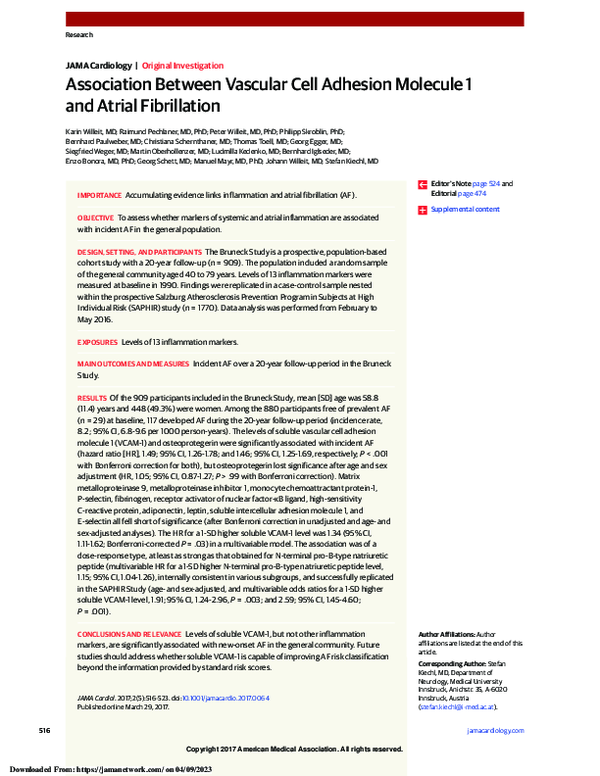 (PDF) Association Between Vascular Cell Adhesion Molecule 1 and Atrial ...