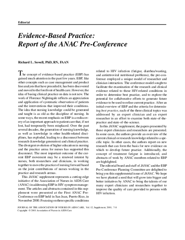 (PDF) Evidence-Based Practice: Report of the ANAC Pre-Conference