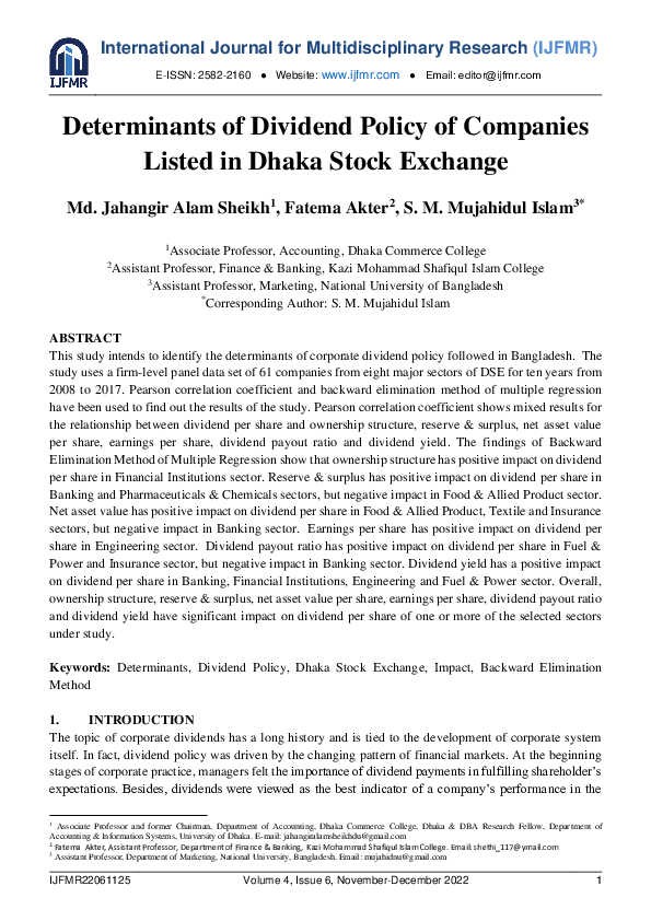 (PDF) Determinants of Dividend Policy of Companies Listed in Dhaka ...