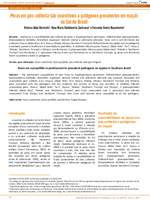 (PDF) Peras em pós-colheita são suscetíveis a patógenos prevalentes em ...
