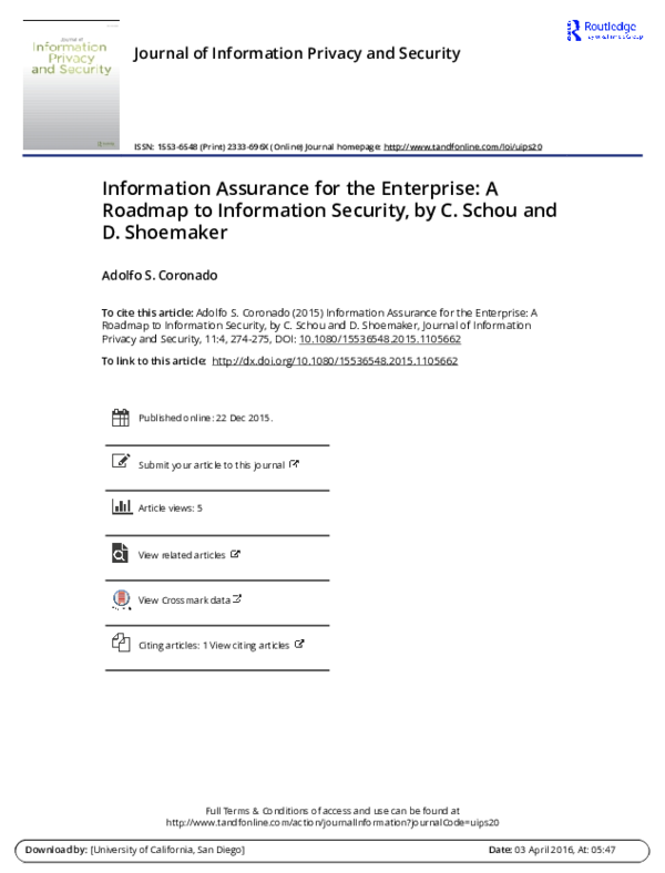(PDF) Information Assurance for the Enterprise: A Roadmap to ...