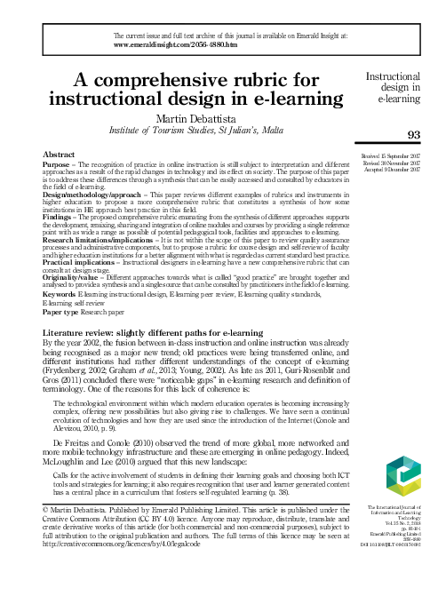 (PDF) A comprehensive rubric for instructional design in e-learning