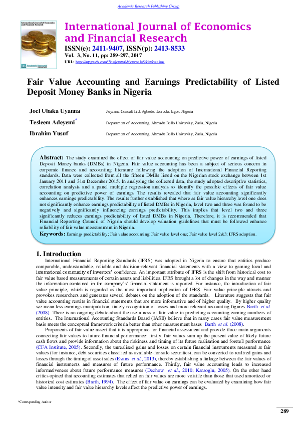 (PDF) Fair Value Accounting and Earnings Predictability of Listed ...
