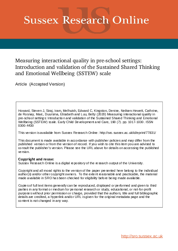 (PDF) Measuring interactional quality in pre-school settings ...
