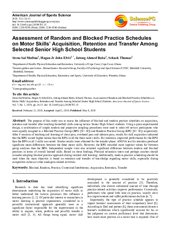 (PDF) Assessment of Random and Blocked Practice Schedules on Motor ...