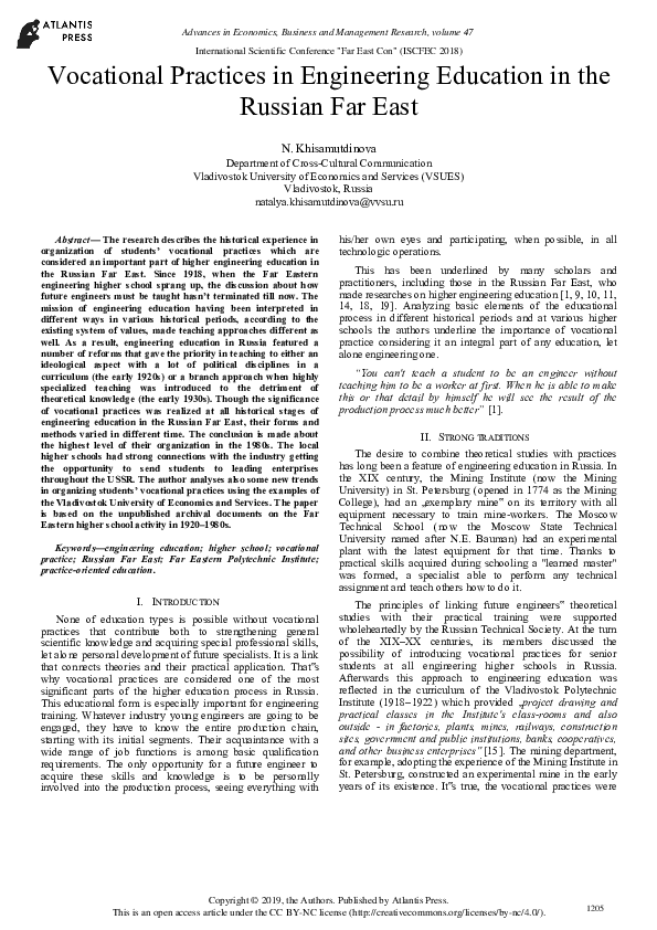 (PDF) Vocational Practices in Engineering Education in the Russian Far East
