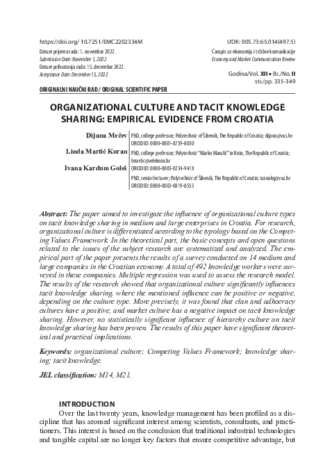 (PDF) Organizational Culture and Tacit Knowledge Sharing: Empirical ...
