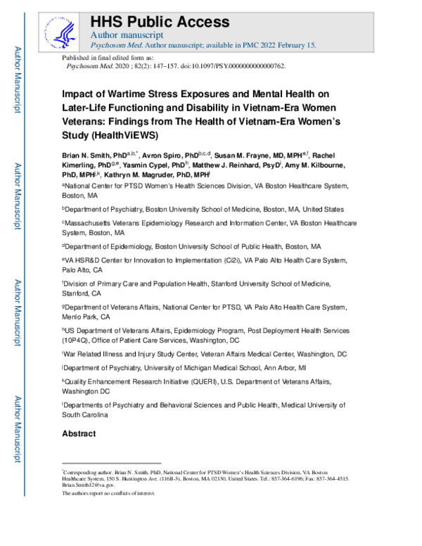 (PDF) Impact of Wartime Stress Exposures and Mental Health on Later ...