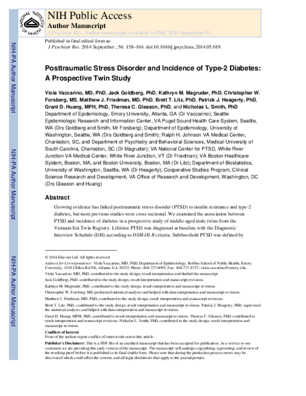 (PDF) Posttraumatic stress disorder and incidence of type-2 diabetes: A ...