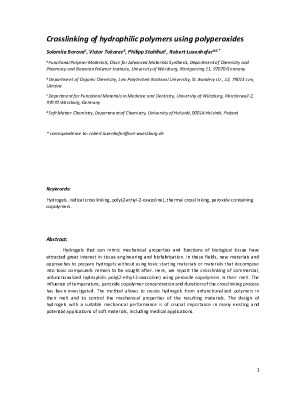 (PDF) Crosslinking of Hydrophilic Polymers Using Polyperoxides