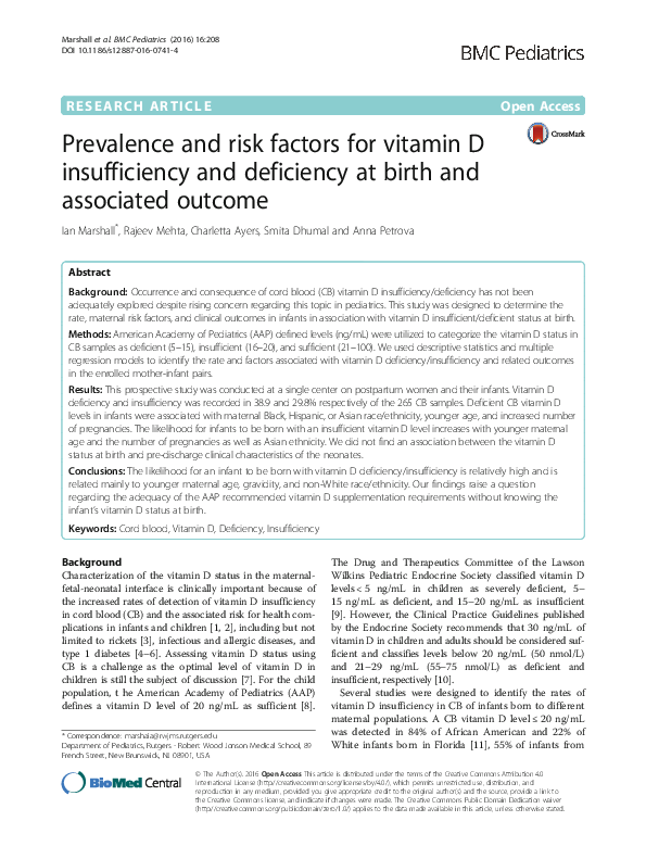 (PDF) Prevalence and risk factors for vitamin D insufficiency and ...