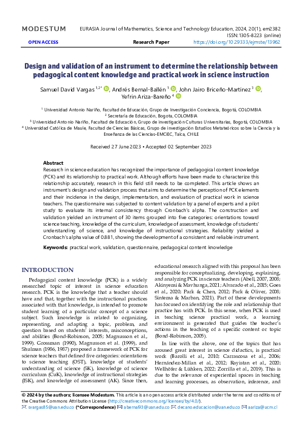 (PDF) Design and validation of an instrument to determine the ...
