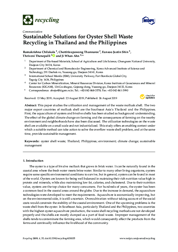 (PDF) Sustainable Solutions for Oyster Shell Waste Recycling in ...