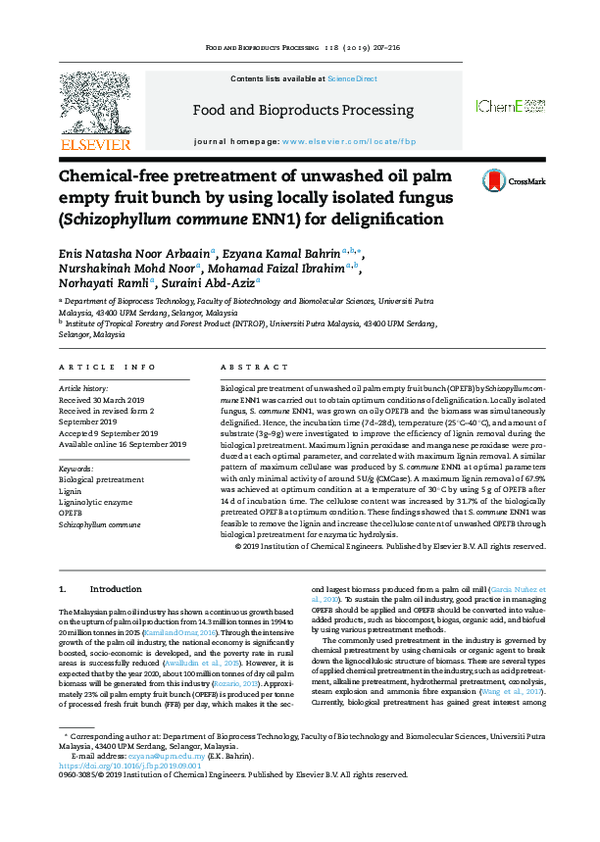 (PDF) Chemical-free pretreatment of unwashed oil palm empty fruit bunch ...