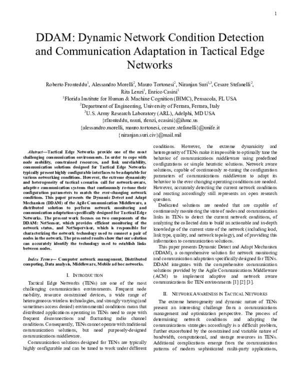 (PDF) DDAM: Dynamic network condition detection and communication ...