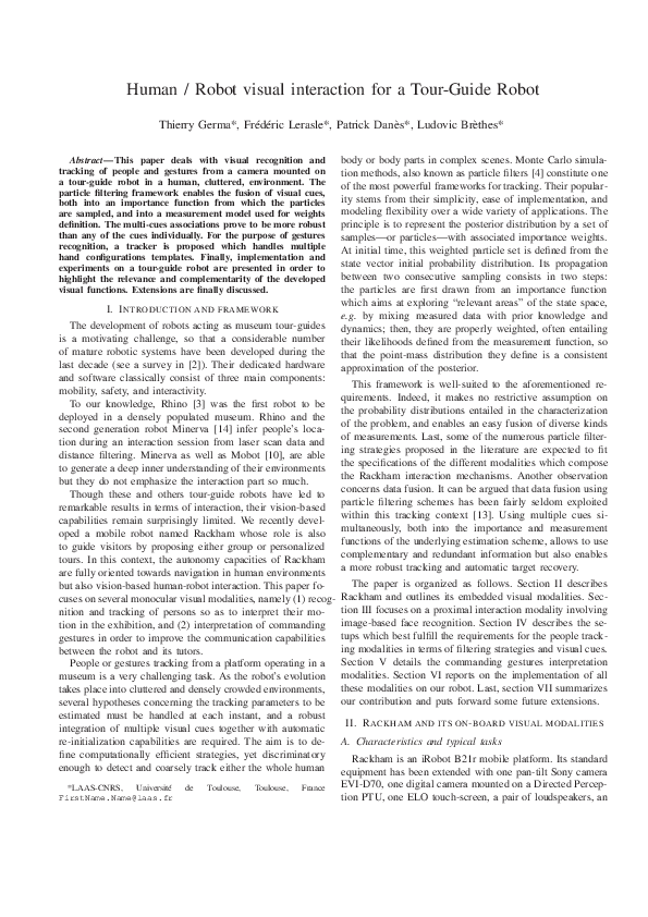 (PDF) Human / robot visual interaction for a tour-guide robot