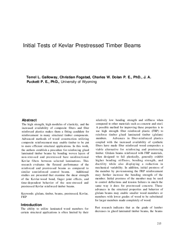 (PDF) Initial Tests of Kevlar Prestressed Timber Beams