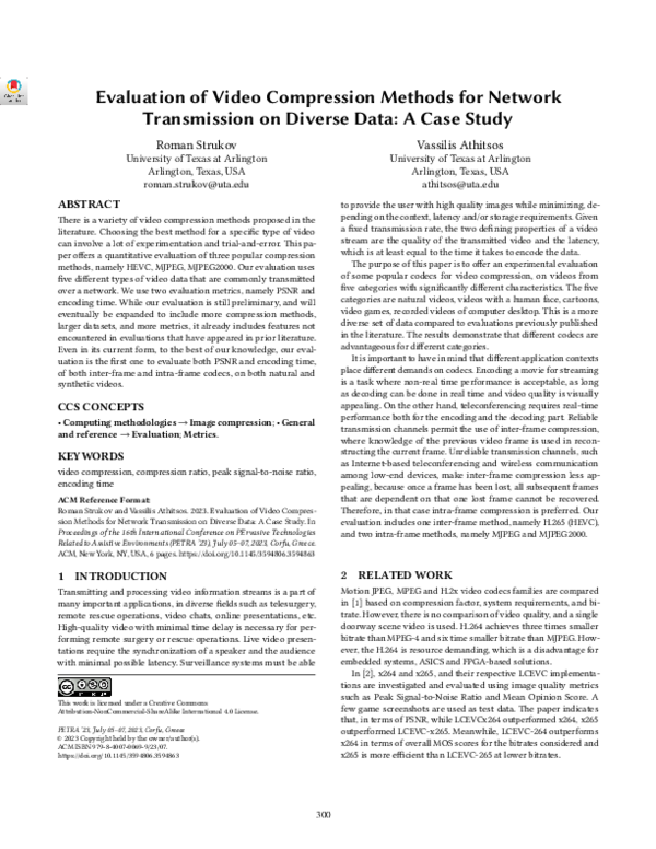 (PDF) Evaluation of Video Compression Methods for Network Transmission ...