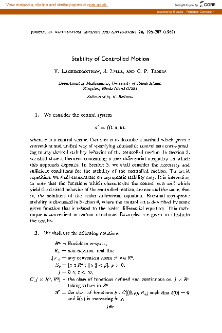 (PDF) Stability of controlled motion