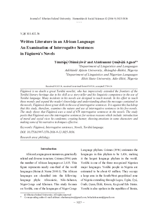 (PDF) Written Literature in an African Language: An Examination of ...