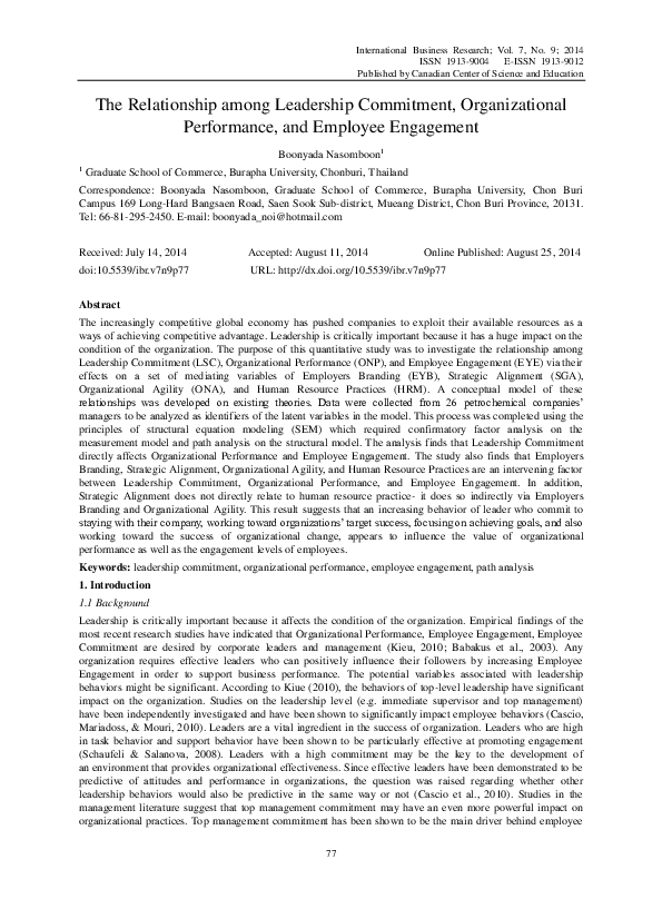 (PDF) The Relationship among Leadership Commitment, Organizational ...