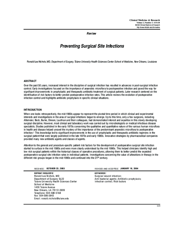 (PDF) Preventing Surgical Site Infections