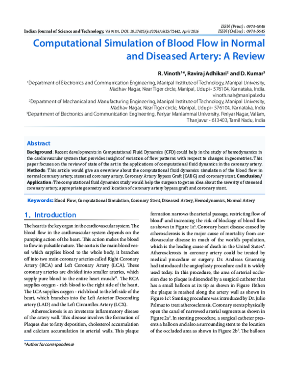 (PDF) Computational Simulation of Blood Flow in Normal and Diseased ...