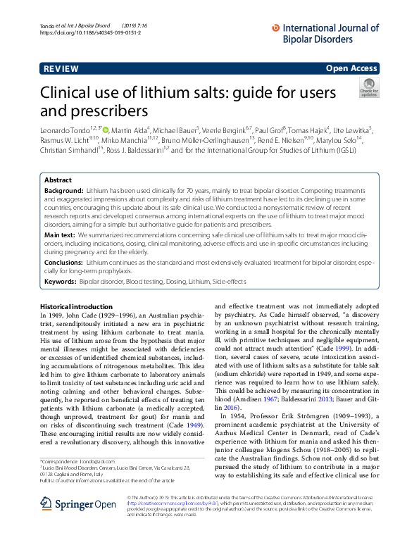 (PDF) Clinical use of lithium salts: guide for users and prescribers