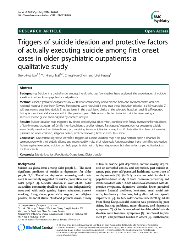 (PDF) Triggers of suicide ideation and protective factors of actually ...