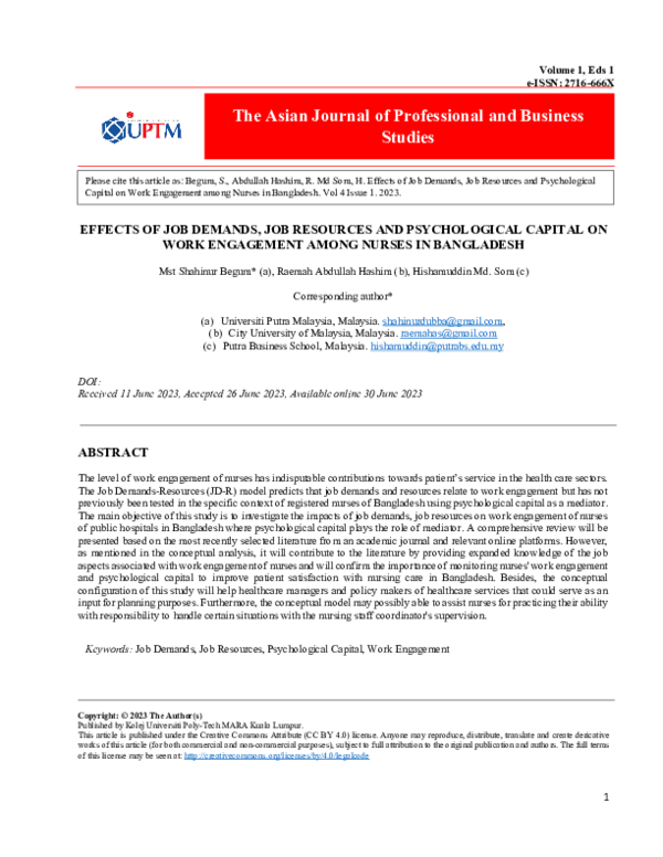 (PDF) Effects of Job Demands, Job Resources and Psychological Capital ...