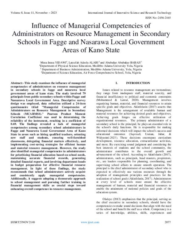 (PDF) Influence of Managerial Competencies of Administrators on ...