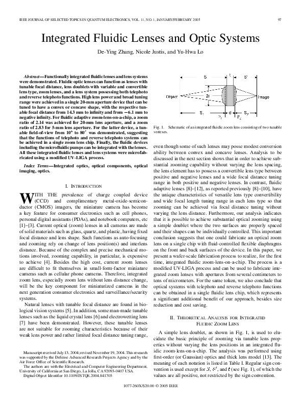 (PDF) Integrated fluidic lenses and optic systems