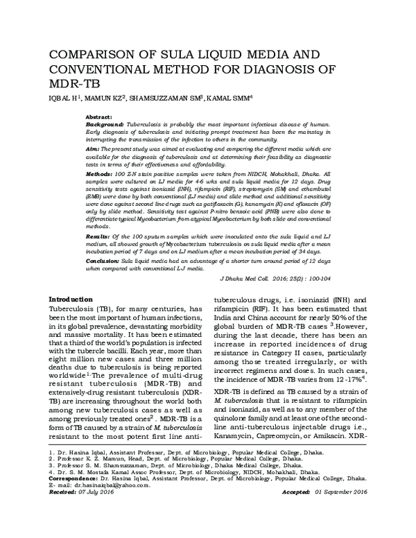 (PDF) Comparison of Sula Liquid Media and Conventional Method for ...