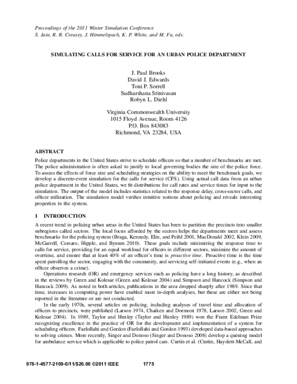 (PDF) Simulating calls for service for an urban police department