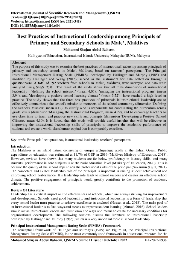 (PDF) Best Practices of Instructional Leadership among Principals of ...