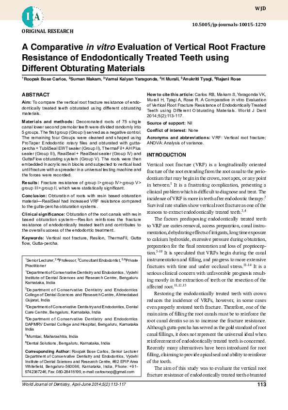 (PDF) A Comparative in vitro Evaluation of Vertical Root Fracture ...