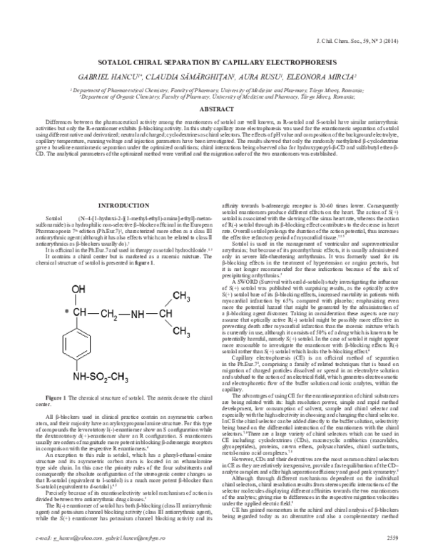 (PDF) Sotalol Chiral Separation by Capillary Electrophoresis