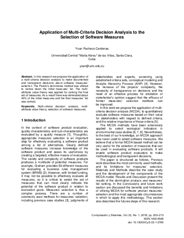 (PDF) Application of Multi-Criteria Decision Analysis to the Selection ...