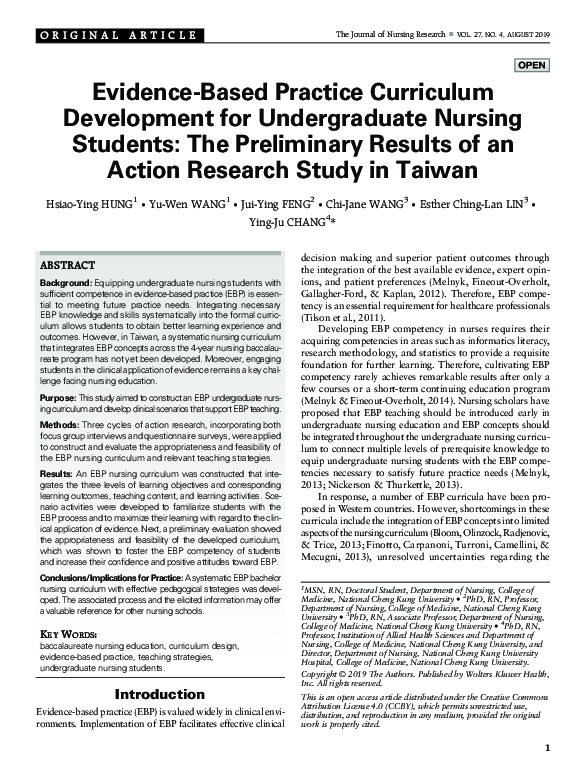 Pdf Evidence Based Practice Curriculum Development For Undergraduate