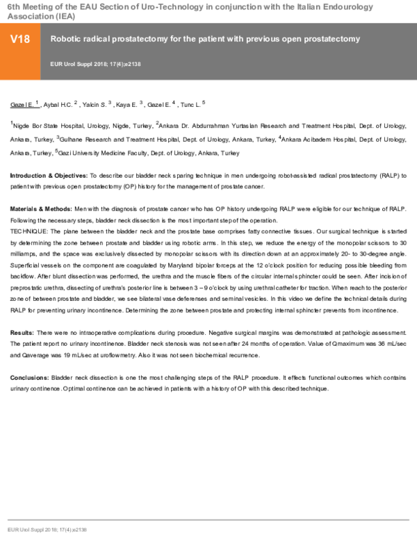 (PDF) Robotic radical prostatectomy for the patient with previous open ...