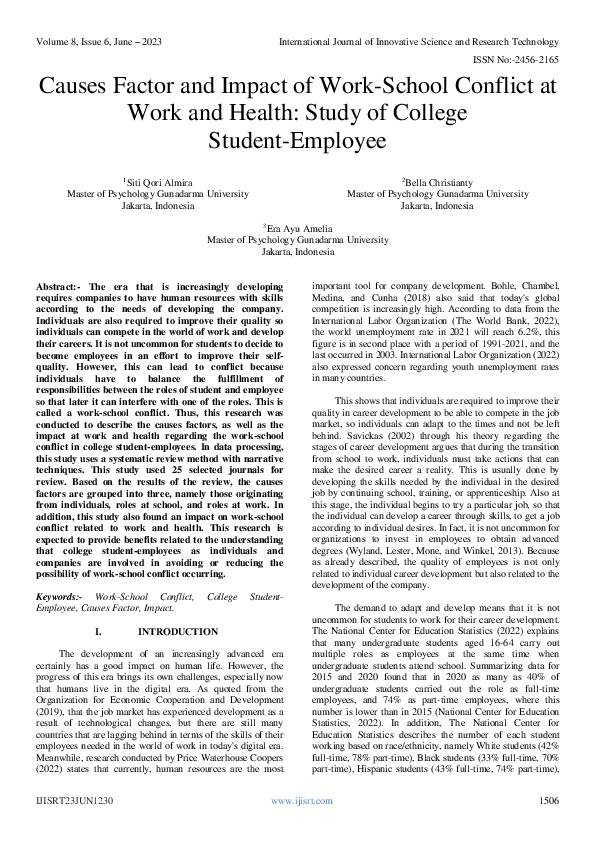 PDF) Causes Factor and Impact of Work-School Conflict at Work and
