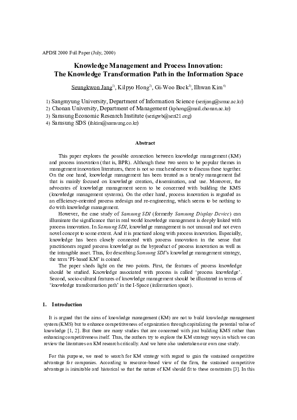(PDF) Knowledge Management and Process Innovation: The Knowledge ...
