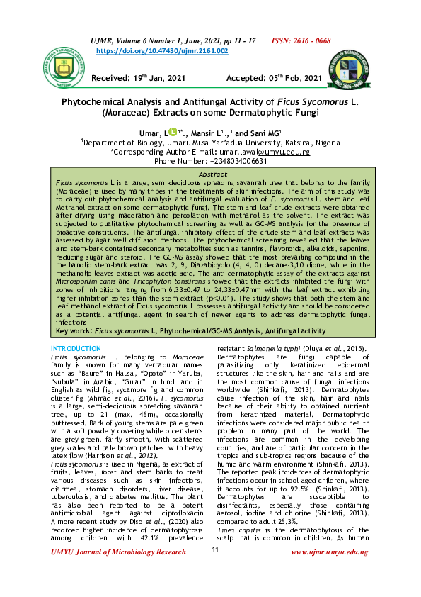 (PDF) Phytochemical Analysis and Antifungal Activity of Ficus Sycomorus ...