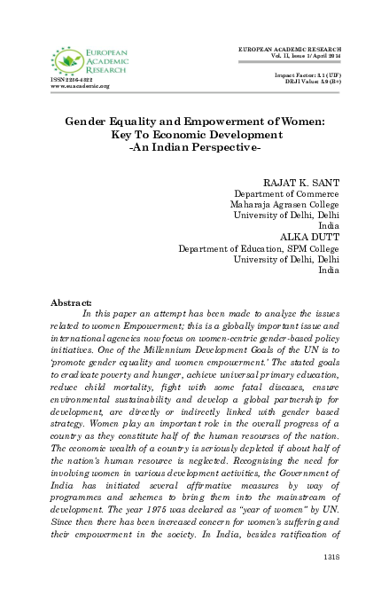 (PDF) Gender Equality and Empowerment of Women: Key To Economic ...