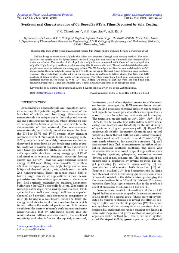 (PDF) Synthesis and Characterization of Cu Doped ZnS Thin Films ...